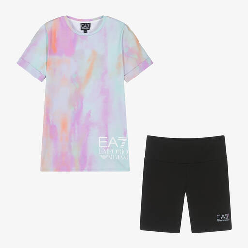 EA7 Emporio Armani-Teen Girls Pastel Pink & Black Shorts Set | Childrensalon Outlet
