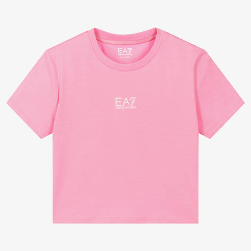 EA7 Emporio Armani-Teen Girls Pink Cotton Logo T-Shirt | Childrensalon Outlet