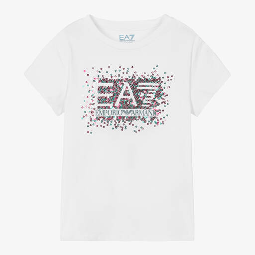 EA7 Emporio Armani-T-shirt blanc à sequins ado | Childrensalon Outlet