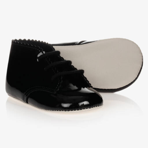 Early Days-Black Patent Lace-Up Baby Shoes | Childrensalon Outlet