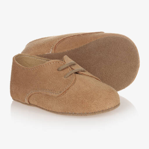 Early Days-Boys Suede Beige Lace-Up Booties | Childrensalon Outlet