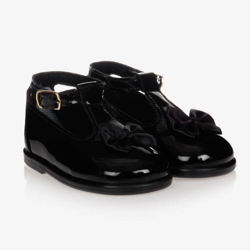 Early Days-Girls Black Satin Bow Walkers | Childrensalon Outlet