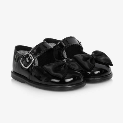 Early Days-Girls Elegant Black Satin Bow Shoes | Childrensalon Outlet