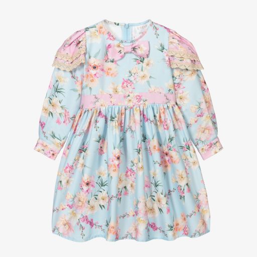 EIRENE-Blue Cotton Floral Dress  | Childrensalon Outlet