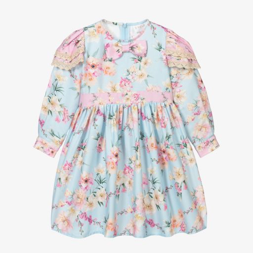 EIRENE-فستان قطن تويل لون أزرق بطبعة ورود | Childrensalon Outlet