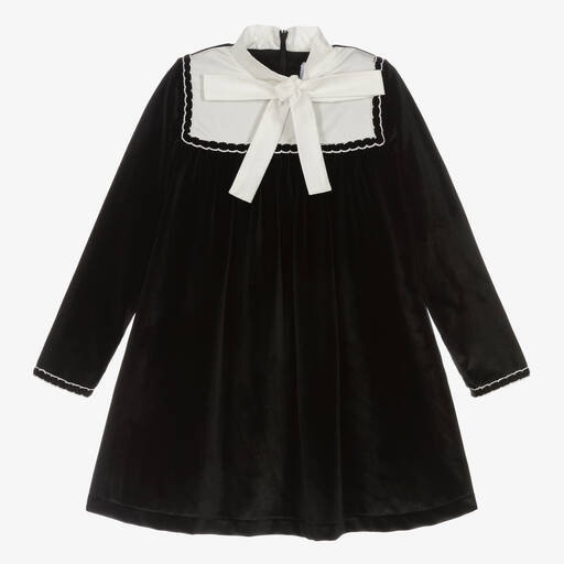 EIRENE-Girls Black Bow Velvet Dress | Childrensalon Outlet