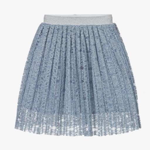 EIRENE-Girls Blue Lace Pleated Skirt  | Childrensalon Outlet