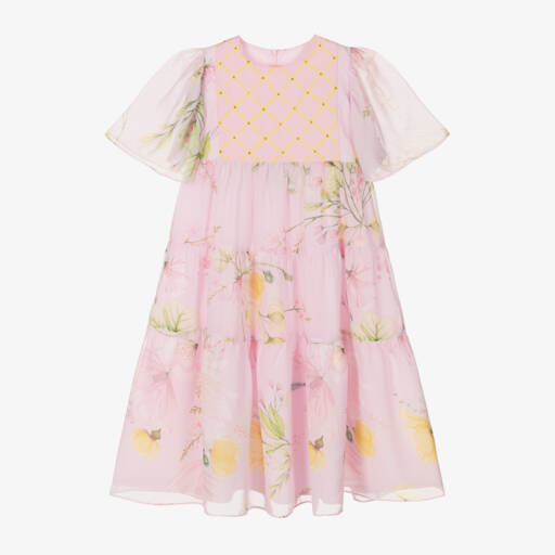 EIRENE-Girls Blush Chiffon Floral Dress | Childrensalon Outlet