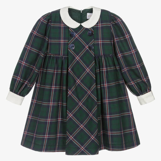 EIRENE-Girls Green & Navy Blue Tartan Dress  | Childrensalon Outlet