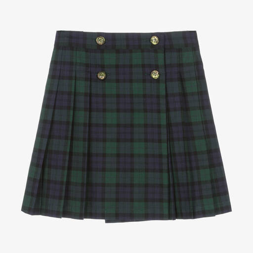 EIRENE-Girls Green & Navy Blue Tartan Skirt | Childrensalon Outlet