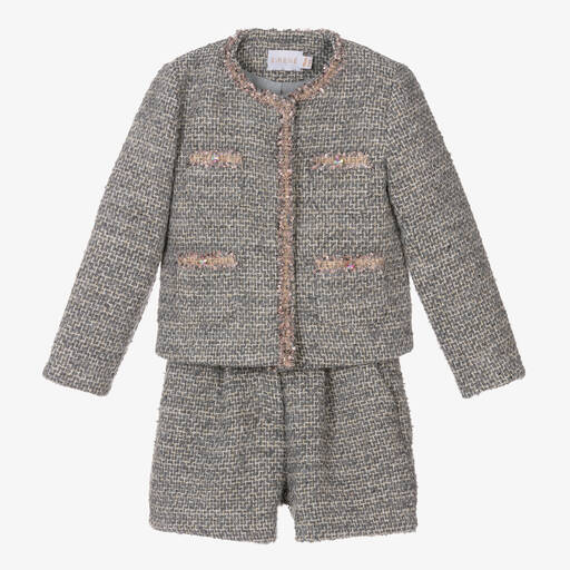 EIRENE-Girls Grey Sparkle Tweed Shorts Set | Childrensalon Outlet