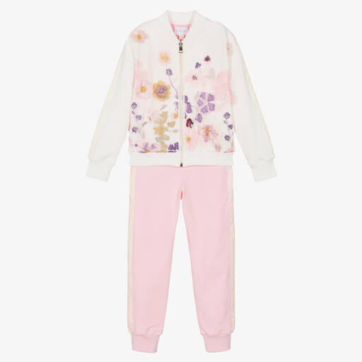 EIRENE-Girls Ivory & Pink Floral Tracksuit | Childrensalon Outlet