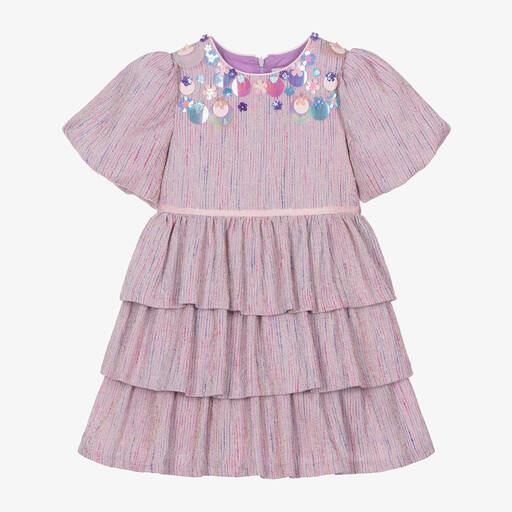 EIRENE-Girls Lilac Purple Puff Sleeve Dress | Childrensalon Outlet