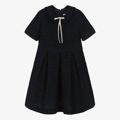EIRENE-Girls Navy Blue Tweed Dress | Childrensalon Outlet