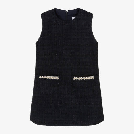 EIRENE-Girls Navy Tweed Sleeveless Dress | Childrensalon Outlet