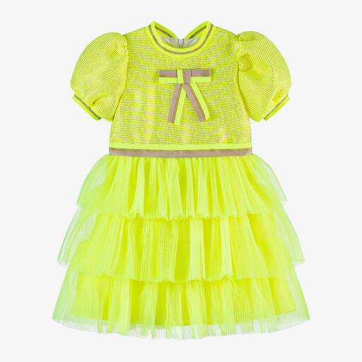 EIRENE-Girls Neon Yellow Tulle Dress | Childrensalon Outlet