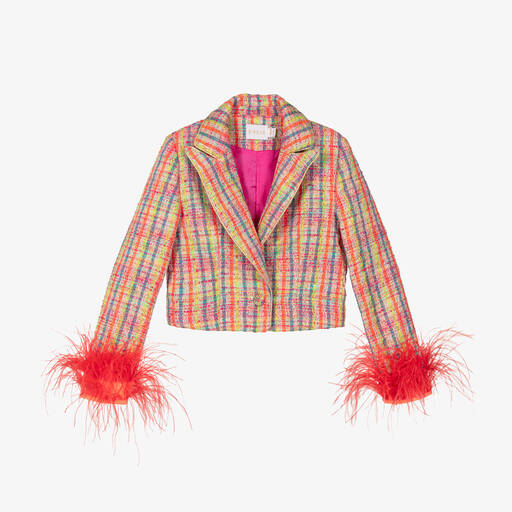 EIRENE-Girls Orange & Yellow Tweed Blazer | Childrensalon Outlet