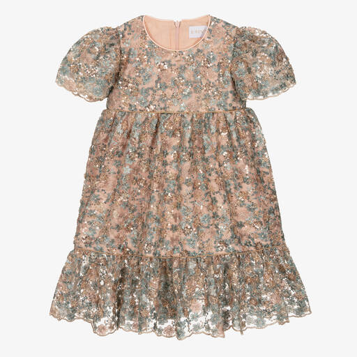EIRENE-Girls Pink & Blue Sequinned Tulle Dress | Childrensalon Outlet