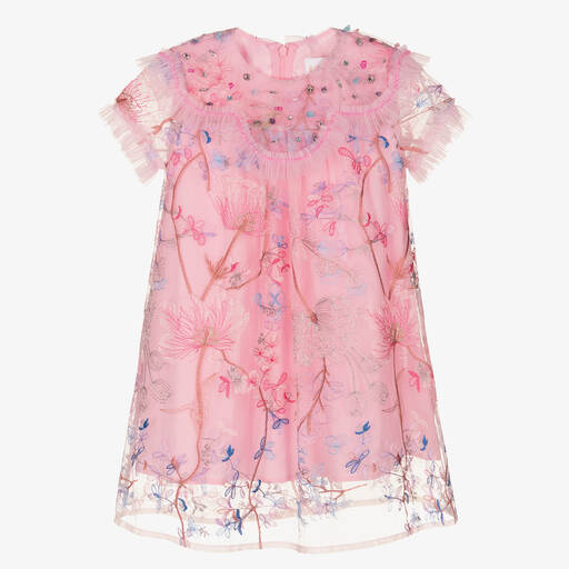 EIRENE-Robe rose en tulle brodé fille | Childrensalon Outlet