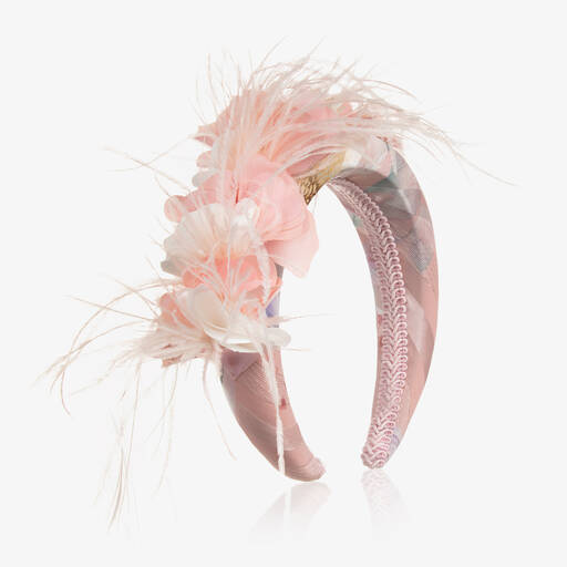 EIRENE-Serre-tête rose fleurs et plumes | Childrensalon Outlet