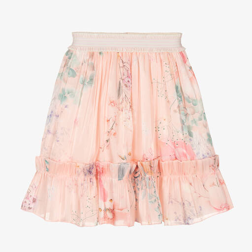 EIRENE-Girls Pink Floral Chiffon Skirt | Childrensalon Outlet