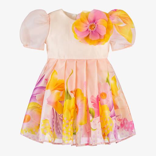 EIRENE-Girls Pink Floral Organza Dress | Childrensalon Outlet