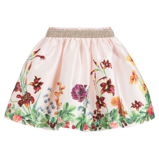 EIRENE-Girls Pink Floral Satin Skirt | Childrensalon Outlet