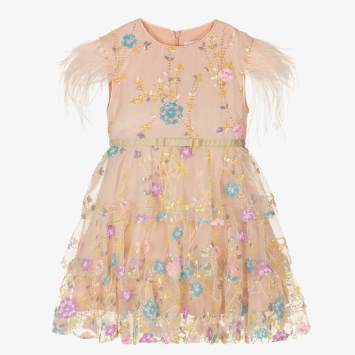 EIRENE-Girls Pink Floral Tulle Dress | Childrensalon Outlet