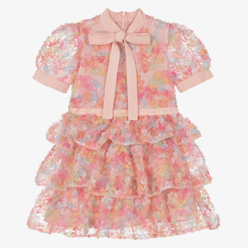 EIRENE-Girls Pink Tulle & Chiffon Floral Dress | Childrensalon Outlet