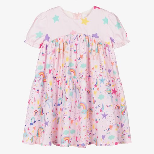 EIRENE-Girls Pink Unicorn Cotton Dress | Childrensalon Outlet