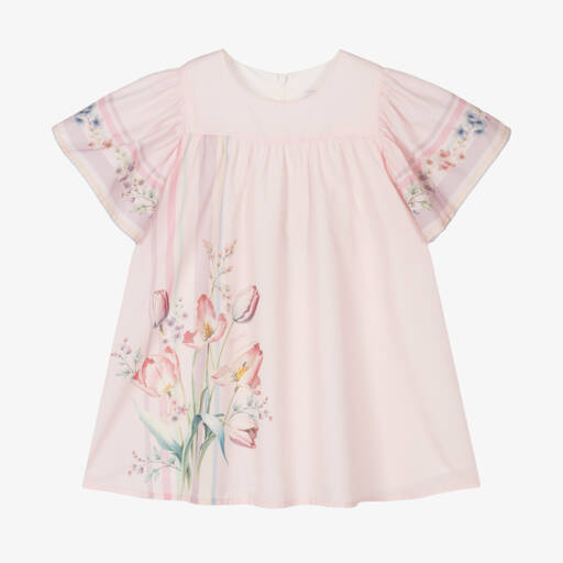 EIRENE-Girls Soft Pink Floral Frock | Childrensalon Outlet