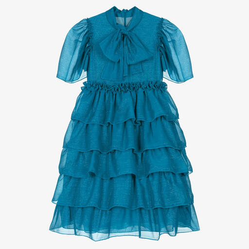 EIRENE-Girls Turquoise Blue Chiffon Dress | Childrensalon Outlet