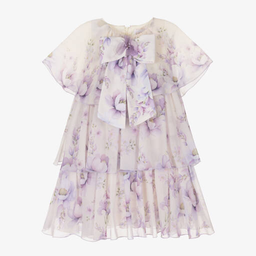 EIRENE-Girls White & Lilac Chiffon Dress | Childrensalon Outlet