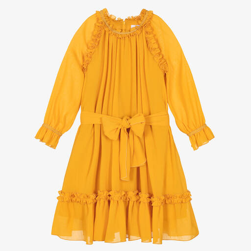 EIRENE-Girls Yellow Crêpe Chiffon Dress | Childrensalon Outlet
