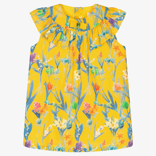 EIRENE-Girls Yellow Floral Ruffle Dress | Childrensalon Outlet