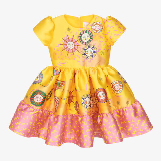 EIRENE-Girls Yellow Satin Sunshine Dress | Childrensalon Outlet