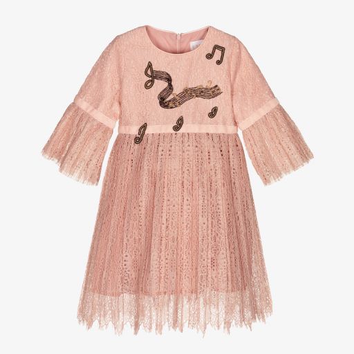 EIRENE-Pink Beaded Lace Dress  | Childrensalon Outlet