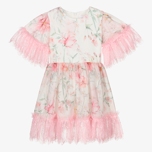 EIRENE-Pink Chiffon & Lace Dress | Childrensalon Outlet