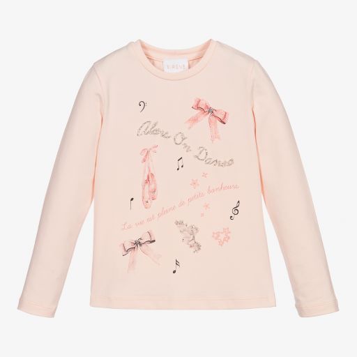 EIRENE-Pink Cotton Ballet Print Top | Childrensalon Outlet