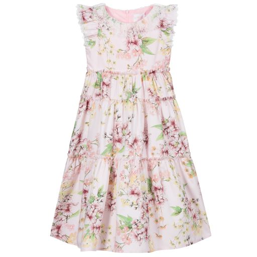 EIRENE-Pink Cotton Floral Dress | Childrensalon Outlet