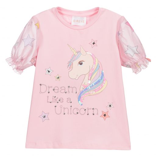 EIRENE-Pink Cotton Unicorn T-Shirt | Childrensalon Outlet