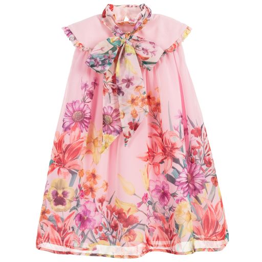 EIRENE-Pink Floral Chiffon Dress | Childrensalon Outlet