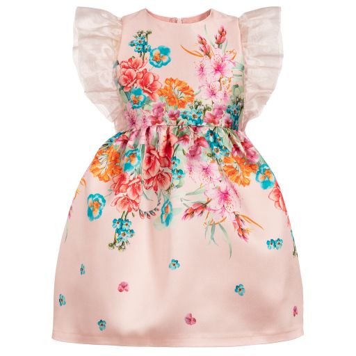 EIRENE-Pink Floral Satin Dress | Childrensalon Outlet