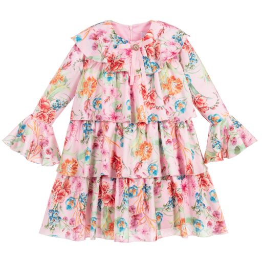 EIRENE-Pink Floral Satin Dress | Childrensalon Outlet