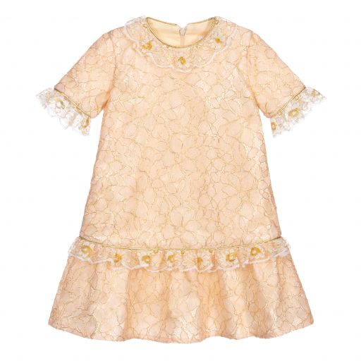 EIRENE-Pink & Gold Lace Dress  | Childrensalon Outlet