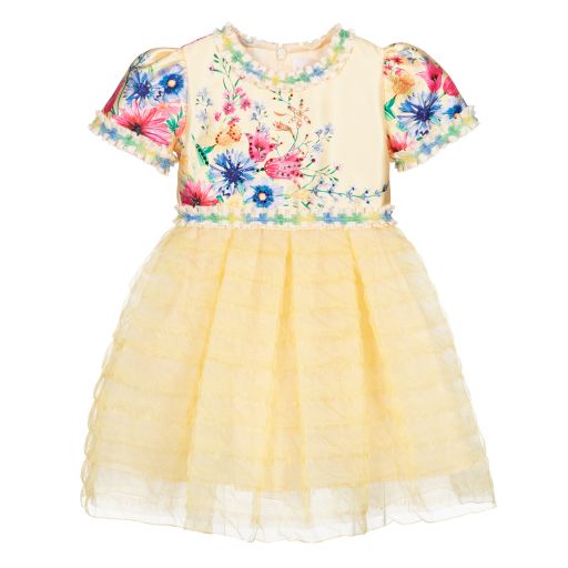 EIRENE-Yellow Floral Organza Dress | Childrensalon Outlet