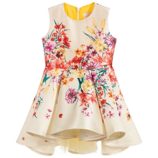 EIRENE-Yellow Floral Satin Dress | Childrensalon Outlet