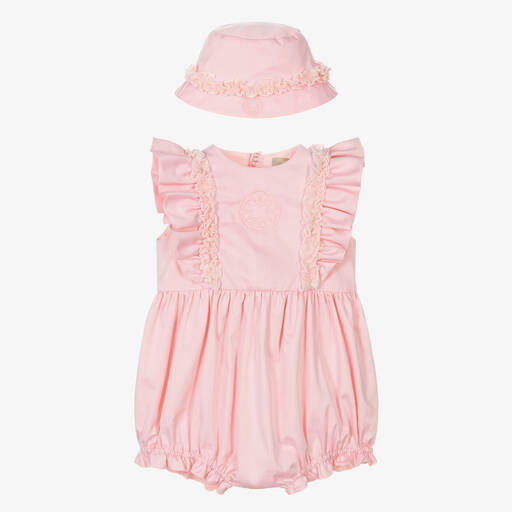 Elie Saab-Розовый хлопковый песочник и шапочка | Childrensalon Outlet