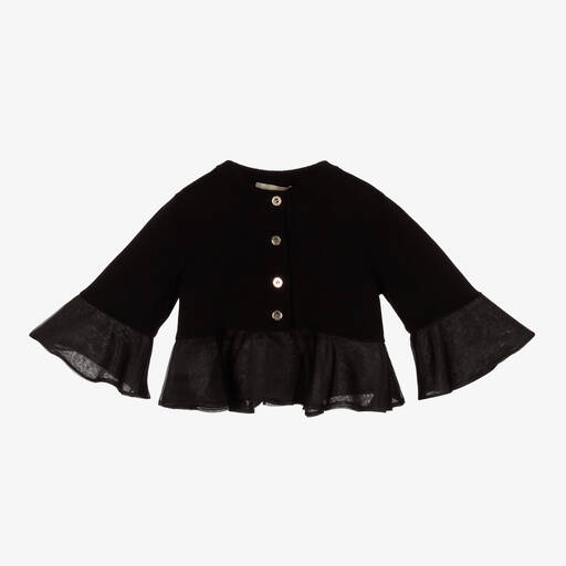 Elie Saab-Girls Black Cotton & Silk Cardigan | Childrensalon Outlet