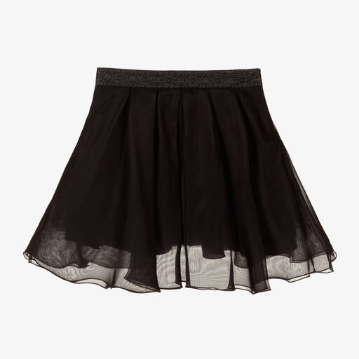 Elie Saab-Girls Black Pleated Silk Organza Skirt | Childrensalon Outlet
